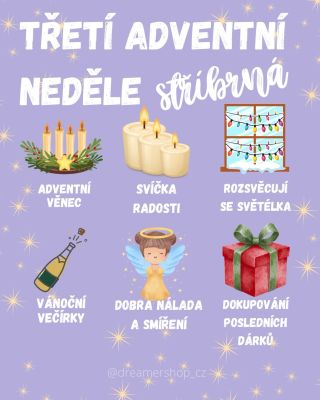 ✨ Třetí adventní neděle - stříbrná ✨ Zapalujeme svíčku radosti 🕯️ Rozsvěcují se světýlka ✨ Přichází vánoční večírky,...
